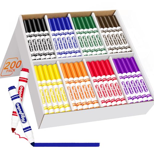 Aigybobo 200 Count Washable Markers Bulk, 8 Assorted Colors, Broad Line Conical Tip Coloring Marker for Kids, Markers Bulk Pack for Classroom, School Art Supplies & Back to School Supplies - Image 1