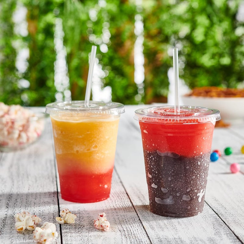قوستو حزمة مريحة 16PETWLIDS أكواب بلاستيكية شفافة مع أغطية مسطحة، 100 مجموعة - 16 أونصة - Image 3
