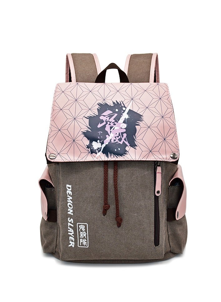 Demon Slayer Canvas Backpack - Unisex Cartoon Anime School Bag, 27x12x42cm