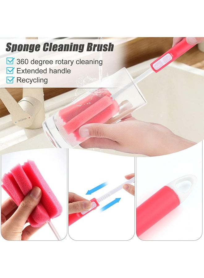 Quantum 3 PCS Sponge Clean Brush, Sponge Clean Brush With Adjustable Plastic Handle, Telescopic Bottle Cleaning Sponge Brush - Image 3