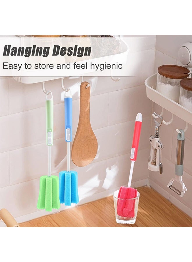 Quantum 3 PCS Sponge Clean Brush, Sponge Clean Brush With Adjustable Plastic Handle, Telescopic Bottle Cleaning Sponge Brush - Image 5