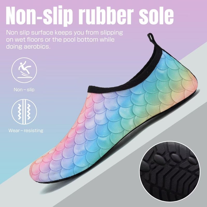 YALOX Water Shoes Women's Men's Outdoor Beach Swimming Aqua Socks Quick-Dry Barefoot Shoes Surfing Yoga Pool Exercise(Rainbow/Fish-Scale-38/39) - Image 4
