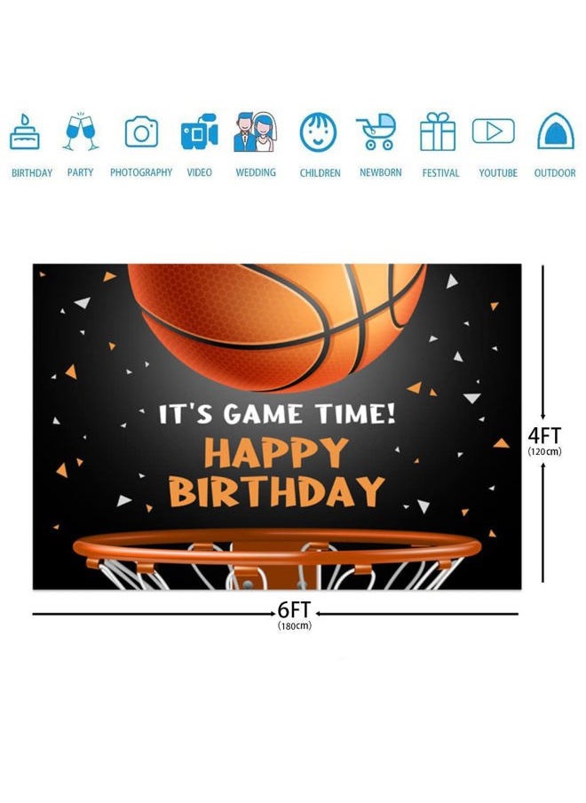Ticuenicoa - 6x4ft Basketball Themed Backdrop Happy Birthday Party Decorations for Teens Kids Game Time Background for Photography Newborn Baby Birthday Party Cake Table Banner - Image 1