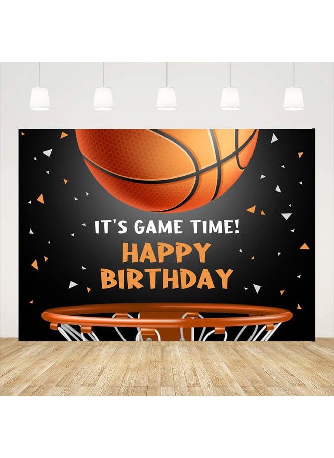 Ticuenicoa - 6x4ft Basketball Themed Backdrop Happy Birthday Party Decorations for Teens Kids Game Time Background for Photography Newborn Baby Birthday Party Cake Table Banner - Image 1