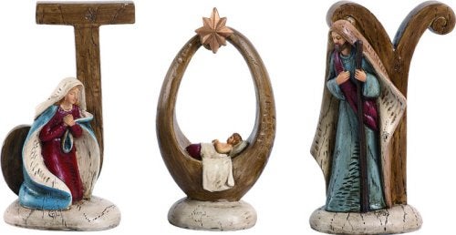 Joy Nativity Set  3piece Resin Figurines  625 x 425 Inches