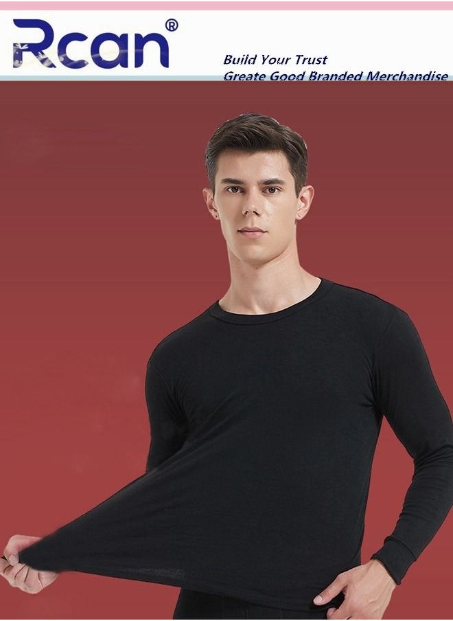 Rcan - 2 Piece Men's Round Neck Thermal Underwear Set Winter Pajamas Lightweight Slim Fitting Long Sleeved T-Shirt and Long Pants Lining Basic Layer Bottoming Shirt Plus Size - Image 1