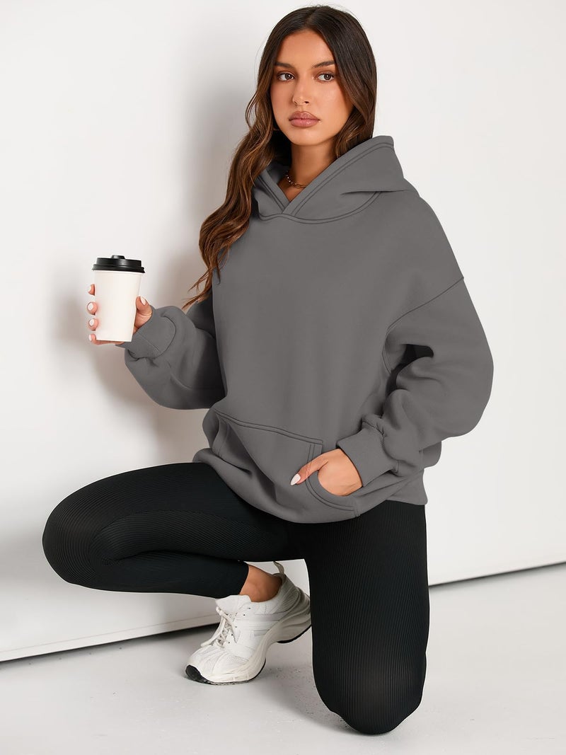EFAN Women's Oversized Fleece Hoodie, Cozy Plush Pullover Sweatshirt with Pocket DeepGrey L - Image 5