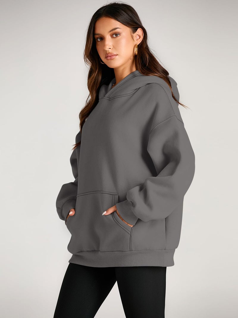 EFAN Women's Oversized Fleece Hoodie, Cozy Plush Pullover Sweatshirt with Pocket DeepGrey L - Image 3