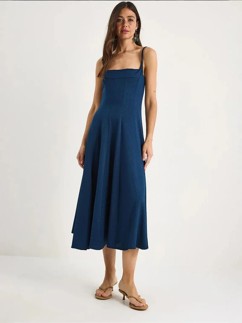 Bianco Lucci LUCCI Textured Square Collar Midi Dress