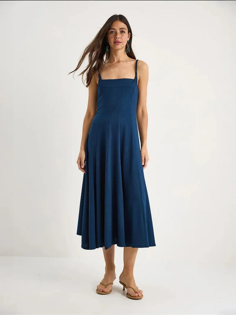 Bianco Lucci LUCCI Textured Square Collar Midi Dress