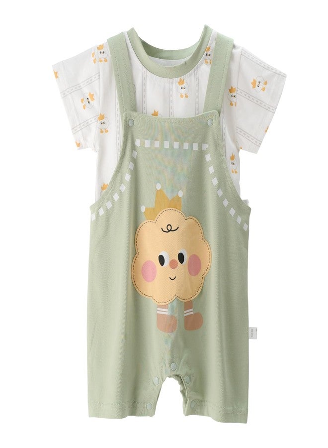 Bold N Elegant Kids Half Length Cotton 2 Piece Happy Cloud Striped T-Shirt with Dungaree Shorts Summer Clothing Set for Infant Toddler Baby Boys n Girls (Green, 12-18 Months) - Image 3