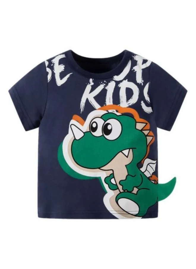 YUNIQEE Navy Blue Printed Short Sleeve Crew Neck T-Shirt