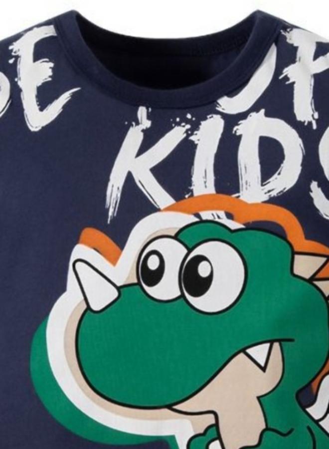 يونيكي Navy Blue Printed Short Sleeve Crew Neck T-Shirt - Image 2