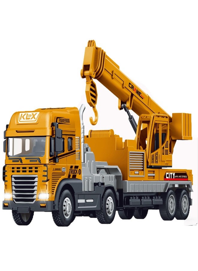 DUWOL Truck Toys Crane Toy Diecast Truck for Kids with Friction, Lights and Sounds Alloy Construction Vehicle Toy, Yellow - Image 1
