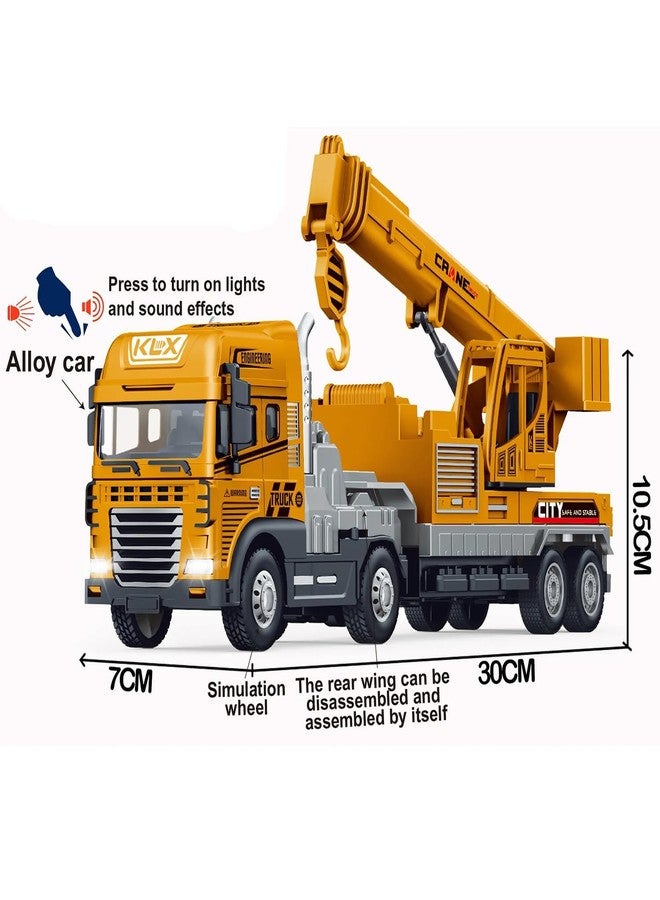 DUWOL Truck Toys Crane Toy Diecast Truck for Kids with Friction, Lights and Sounds Alloy Construction Vehicle Toy, Yellow - Image 2