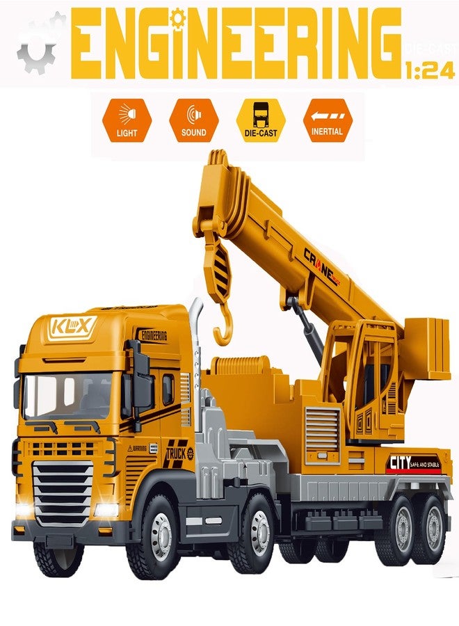 DUWOL Truck Toys Crane Toy Diecast Truck for Kids with Friction, Lights and Sounds Alloy Construction Vehicle Toy, Yellow - Image 3