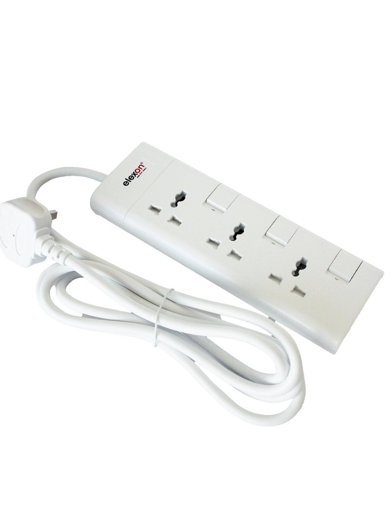 Elexon Universal Power Extension 3 Way, 2 Meter Cord, ESMA Certified Flame-proof Material, Child Safety Shutters, Ideal for Charging Multiple Devices - Image 1