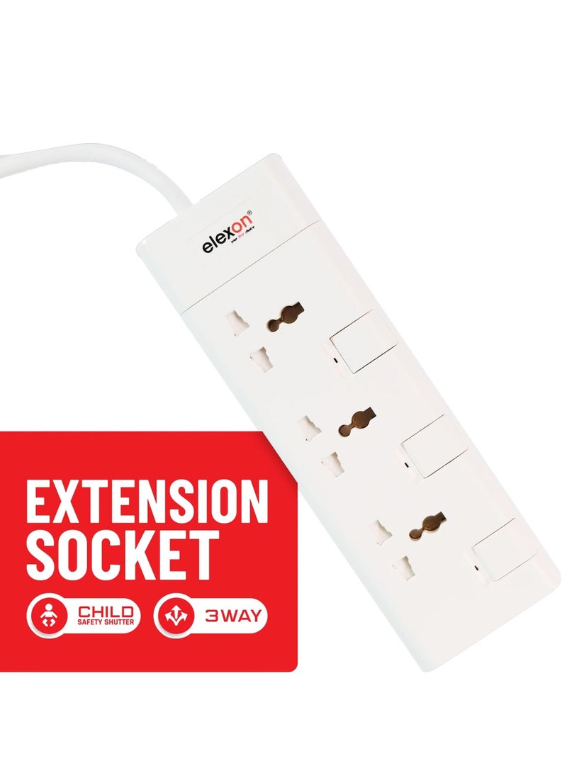 Elexon Universal Power Extension 3 Way, 2 Meter Cord, ESMA Certified Flame-proof Material, Child Safety Shutters, Ideal for Charging Multiple Devices - Image 2