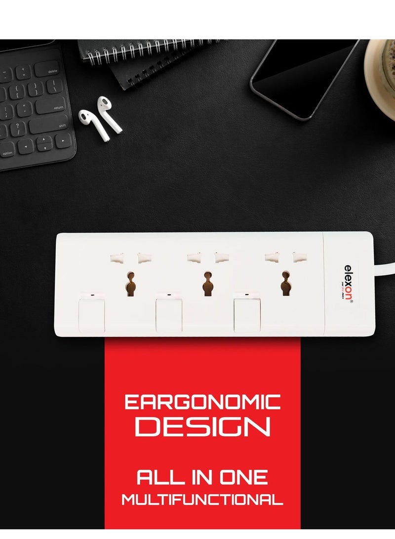 Elexon Universal Power Extension 3 Way, 2 Meter Cord, ESMA Certified Flame-proof Material, Child Safety Shutters, Ideal for Charging Multiple Devices - Image 4