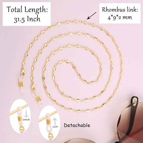 PEARLADA 18K Gold Rhombus Eyeglass Chain for Women Dainty Glasses Chain Eyewear Strap Holder Trendy Diamond Shape Mask Chain Jewelry - Image 4