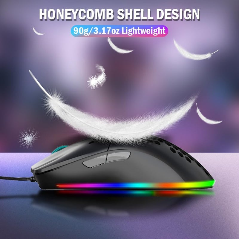 Aerbee USB Gaming Mouse, Aerbee Honeycomb Hollow Design Ergonomic Wired Mouse with Backlight, up to 6400 DPI, RGB Gaming Mouse for Mac, Laptop, Computer, PC - Image 1