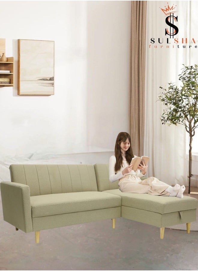 SULSHA - Sulsha New High Quality L Shape Corner Sofa Light Brown, Lounge Area Sofa, Sofa Bed With Chaise Fabric With Wooden Legs - Image 1