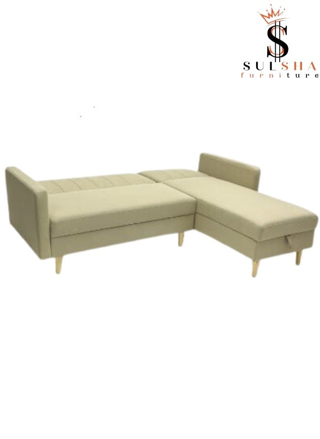 SULSHA - Sulsha New High Quality L Shape Corner Sofa Light Brown, Lounge Area Sofa, Sofa Bed With Chaise Fabric With Wooden Legs - Image 1