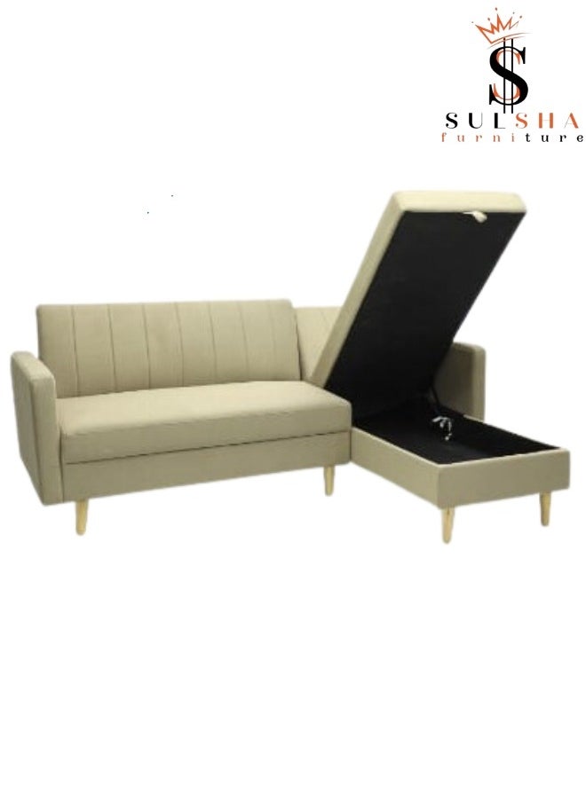SULSHA - Sulsha New High Quality L Shape Corner Sofa Light Brown, Lounge Area Sofa, Sofa Bed With Chaise Fabric With Wooden Legs - Image 1
