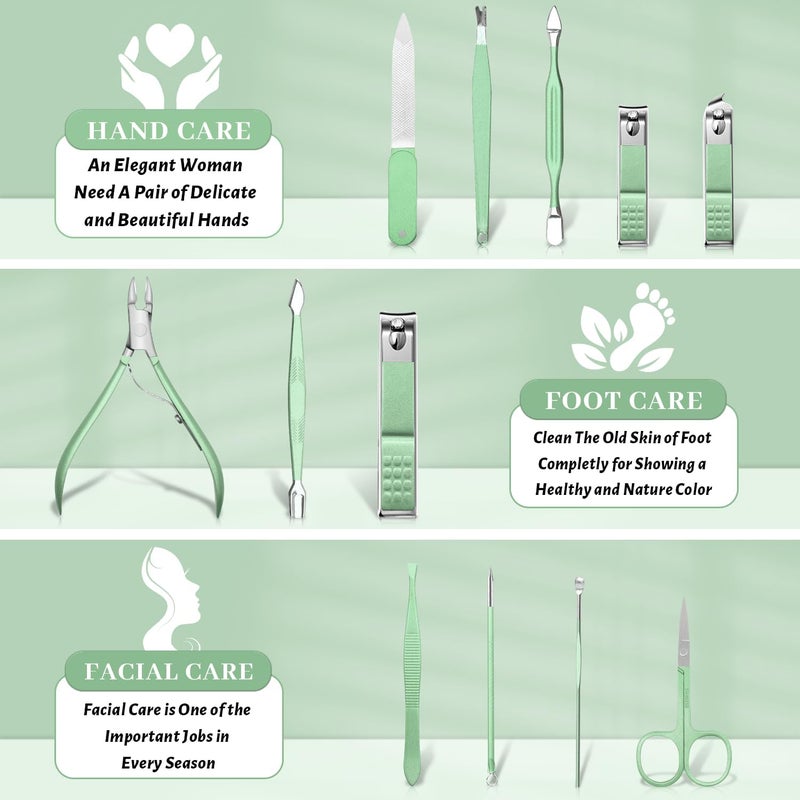 BLESWIN 12-Piece Nail Clipper Manicure Set with Green Leather Case - Image 2