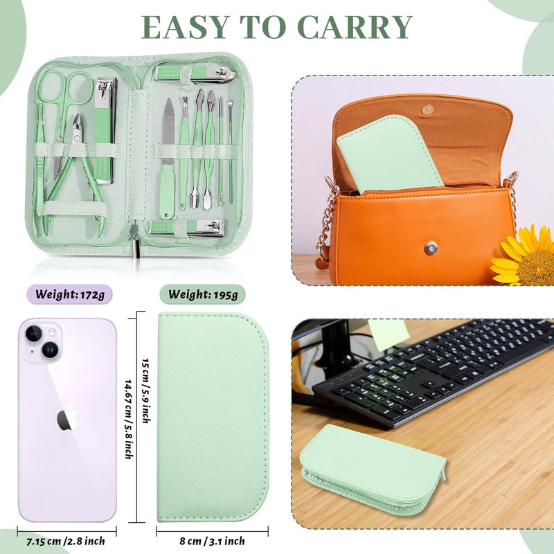 BLESWIN 12-Piece Nail Clipper Manicure Set with Green Leather Case - Image 5