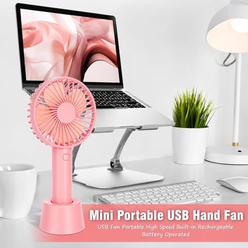 One94Store Mini Portable USB Hand Fan, Usb Fan Portable High Speed Built-in Rechargeable Battery Operated Summer Cooling Table Fan with Stand For Home Office Indoor Outdoor Travel (Pink Color) - Image 5