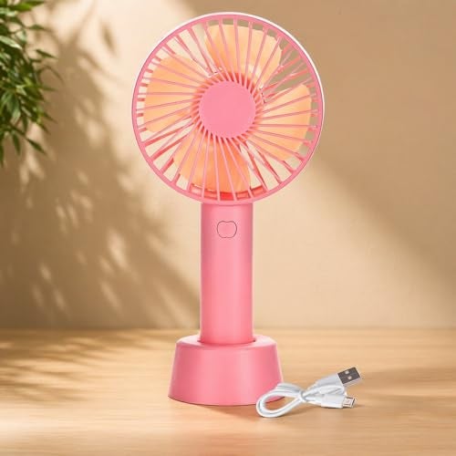 One94Store Mini Portable USB Hand Fan, Usb Fan Portable High Speed Built-in Rechargeable Battery Operated Summer Cooling Table Fan with Stand For Home Office Indoor Outdoor Travel (Pink Color) - Image 1