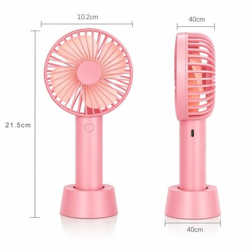 One94Store Mini Portable USB Hand Fan, Usb Fan Portable High Speed Built-in Rechargeable Battery Operated Summer Cooling Table Fan with Stand For Home Office Indoor Outdoor Travel (Pink Color) - Image 2