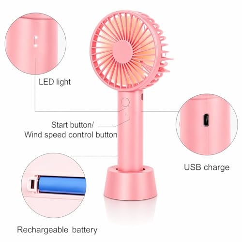 One94Store Mini Portable USB Hand Fan, Usb Fan Portable High Speed Built-in Rechargeable Battery Operated Summer Cooling Table Fan with Stand For Home Office Indoor Outdoor Travel (Pink Color) - Image 3