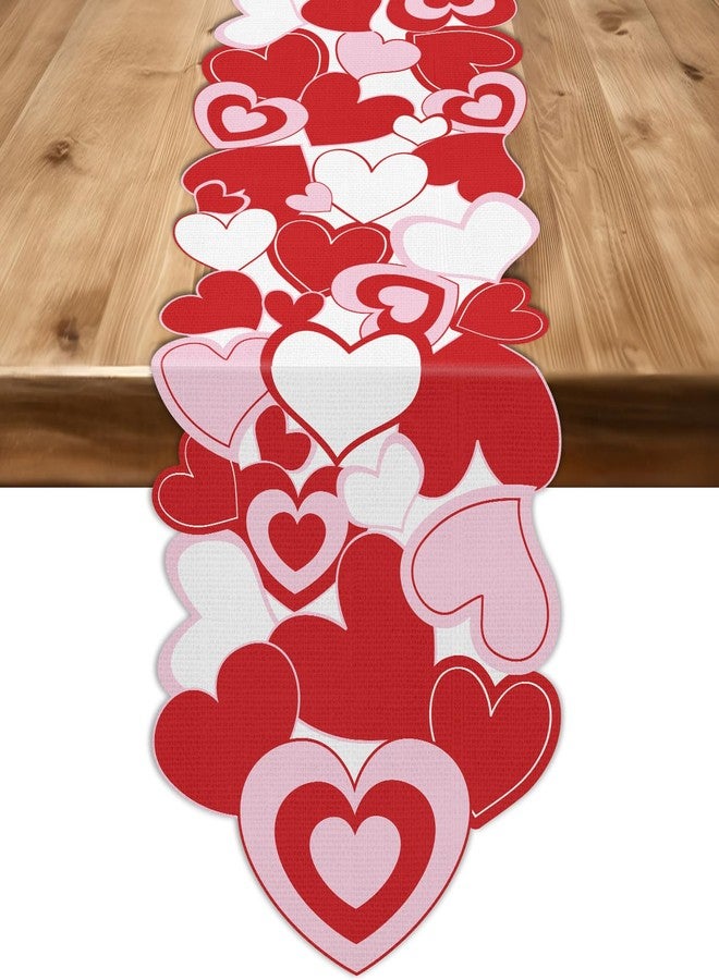 Lonfliness Valentine Table Runner Love Heart Pink Red Heart Valentines Table Runner Cover Kitchen Dining Decor for Wedding Engagement Anniversary Home Party Holiday Decor 72x 14In - Image 1