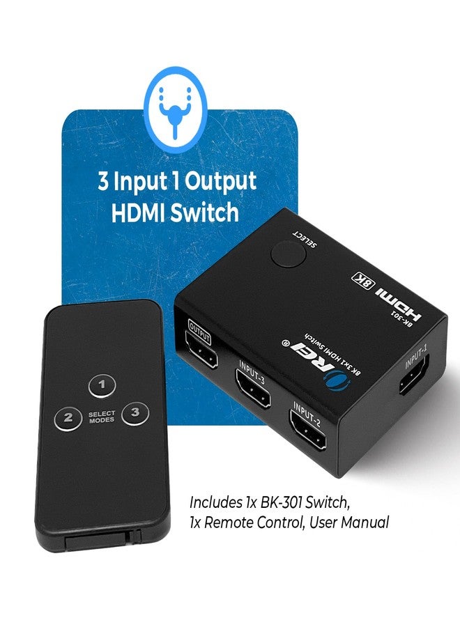 OREI 4K@120hz 3x1 HDMI Switch 8K by OREI - Remote Control HDMI Selector 48Gbps High Resolution Switch Between 3 Inputs Prefect for Gaming, PS5, Xbox, HDR10, Dolby Vision (BK-301) - Image 2