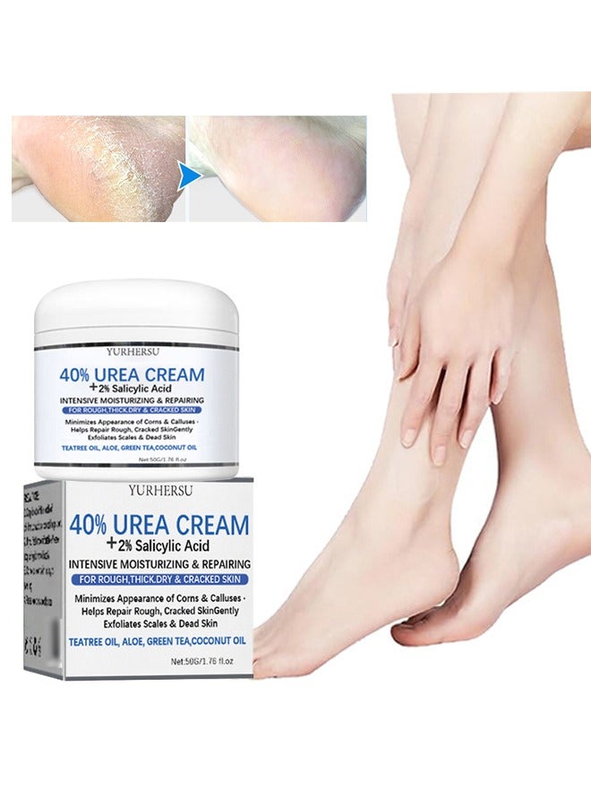 YURHERSU 40٪ كريم اليوريا + 2٪ حمض الساليسيليك ، كريم مزيل اليدين لإزالة الكالو كريم القدمين للقدمين الجافة المتشققة واليدين والكعب والمرفقين والأظافر والركبتين ، يرطب وينعم البشرة بشكل مكثف ، يقشر البشرة الميتة - 50 جم - Image 1