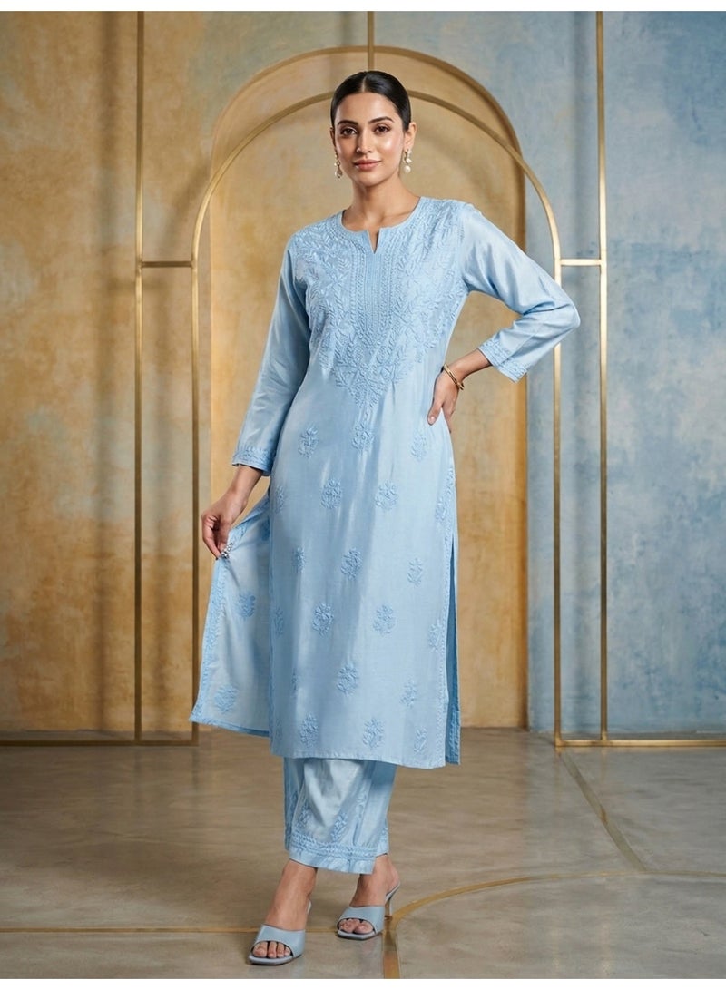 الايا مجموعة كورتا موسلين شيكانكاري المطرزة يدويًا للنساء-AL4118KS - Image 1