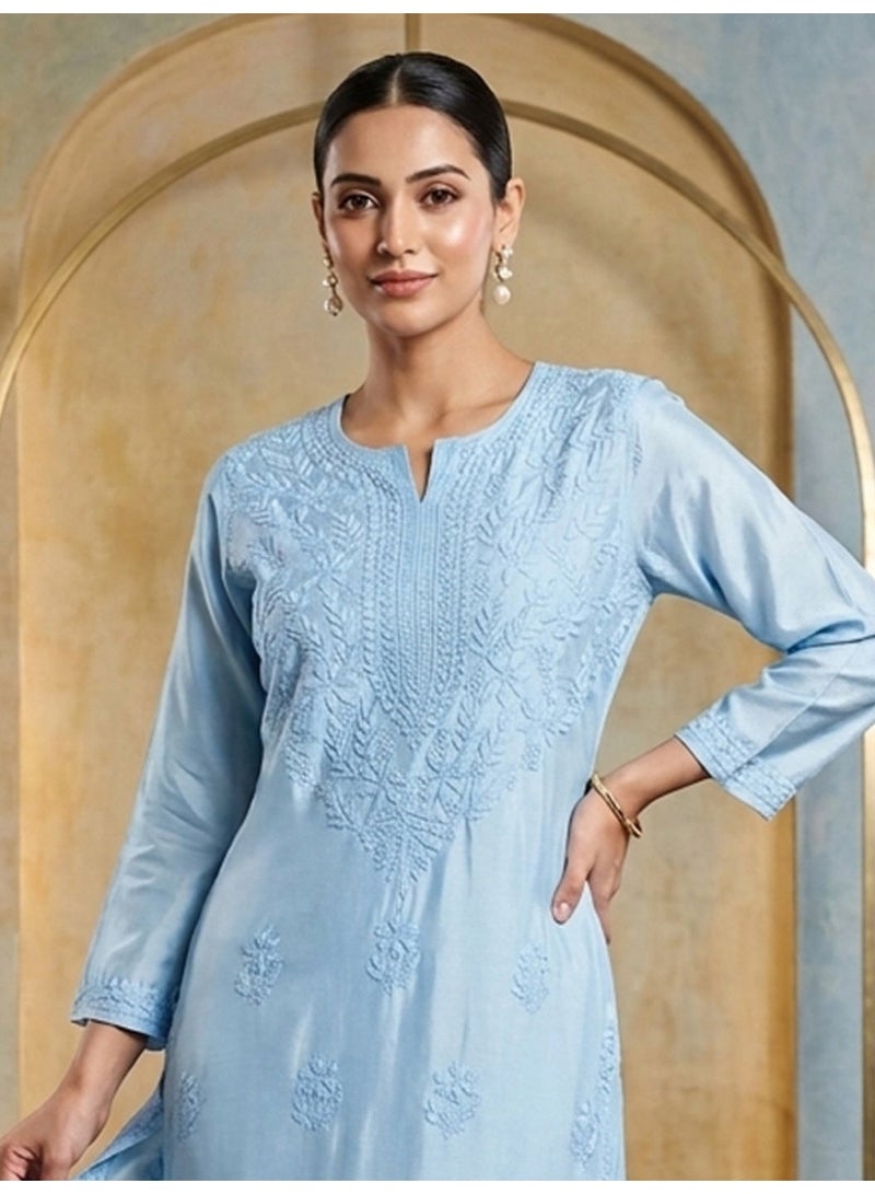الايا مجموعة كورتا موسلين شيكانكاري المطرزة يدويًا للنساء-AL4118KS - Image 5