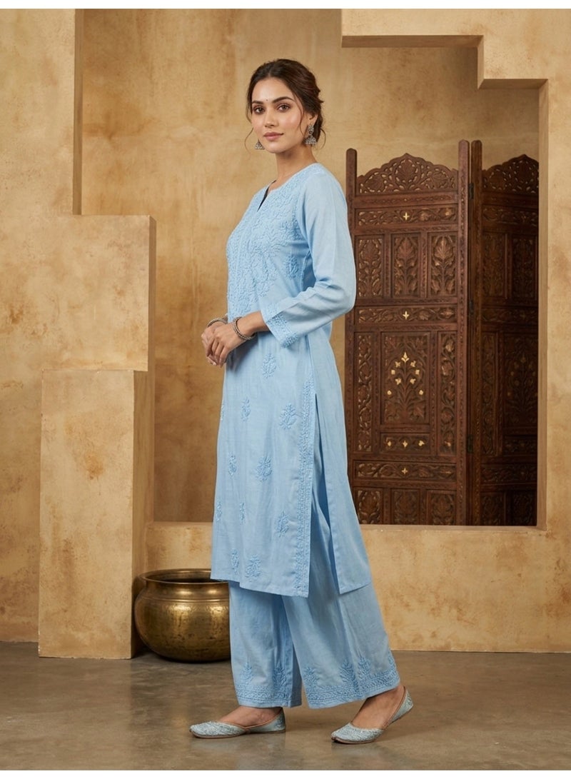 الايا مجموعة كورتا موسلين شيكانكاري المطرزة يدويًا للنساء-AL4118KS - Image 3