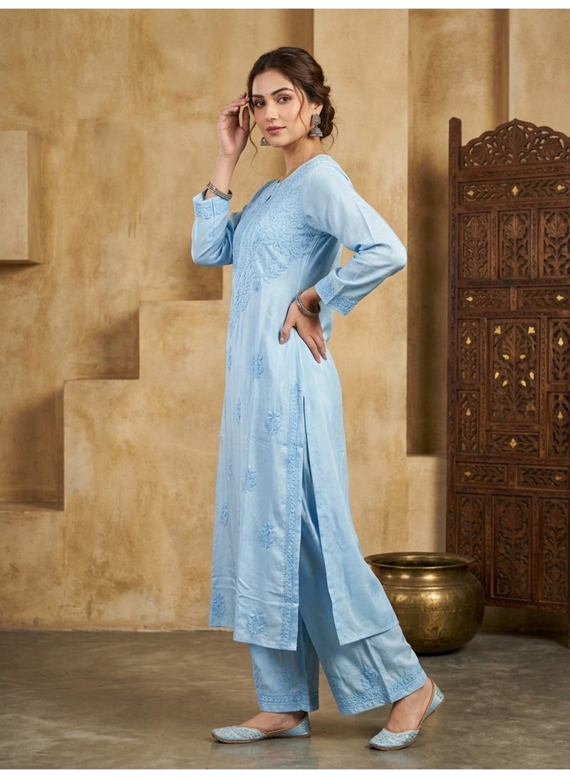 الايا مجموعة كورتا موسلين شيكانكاري المطرزة يدويًا للنساء-AL4118KS - Image 4