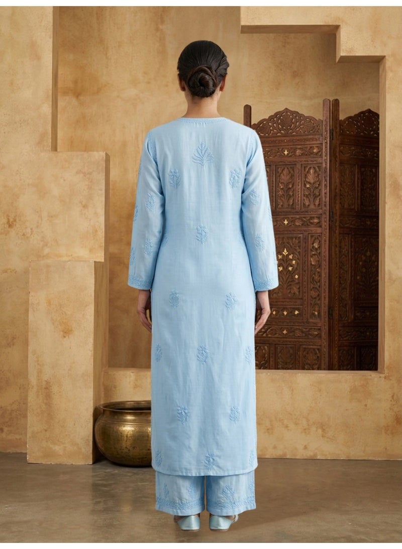 الايا مجموعة كورتا موسلين شيكانكاري المطرزة يدويًا للنساء-AL4118KS - Image 2
