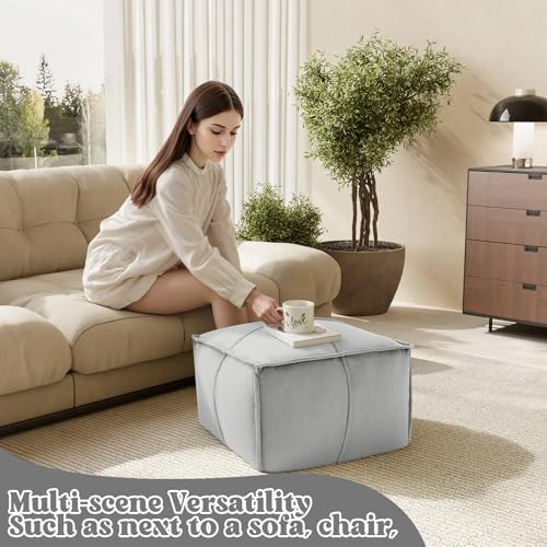 MeMoreCool Stuffed Round Pouf Ottoman Foot Rest, Floor Pouf Foot Stool with Soft Foam Chunk Filling, Small Round Ottoman Footstool Circle Footrest for Living Room - Image 5