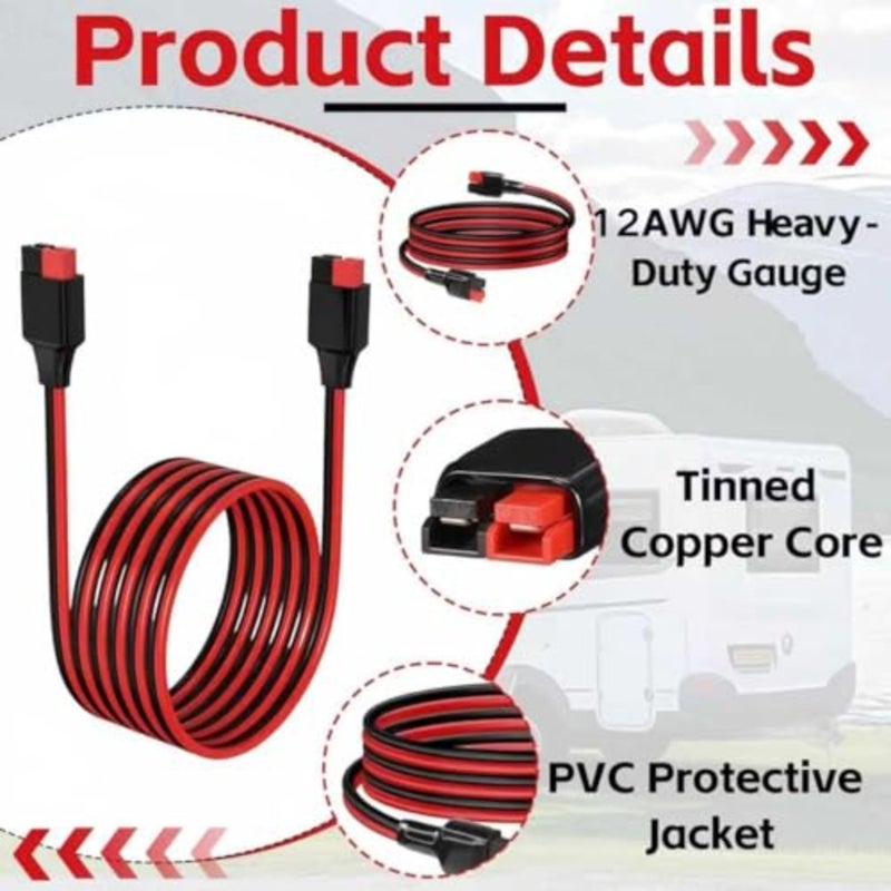 Heavy Duty 3 FT Power Extension Cable 12AWG 30A, Tinned Copper, compatible with Anderson Style Connectors for RV and Battery Systems. - Image 4