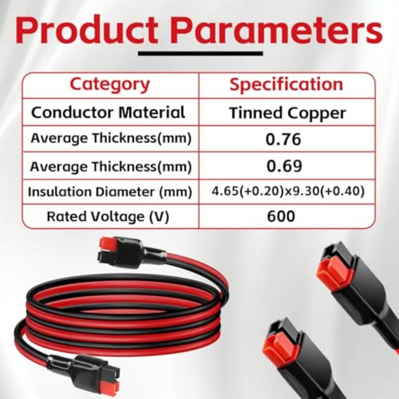 Heavy Duty 3 FT Power Extension Cable 12AWG 30A, Tinned Copper, compatible with Anderson Style Connectors for RV and Battery Systems. - Image 2