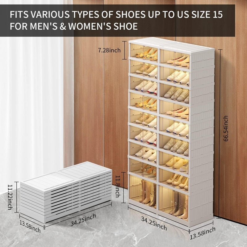 CIMLORD 9-Tier Foldable Shoe Rack Organizer for Closet,36Pairs Collapsible Plastic Shoe Shelf,Large Shoes Cabinet with Door,Clear Stackable Storage Box Easy Assembly - Image 3