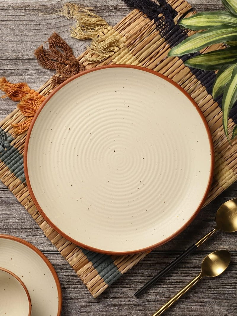 miah decor Ceramic Dinner Plates Set of 4 (Size 10 Inches) & Terracotta Dip Bowl Set of 2 Handcrafted Stoneware Ribbed Cream Matte Dinning Plate & Bowl for Dinner Microwave & Dishwasher Safe - Image 4