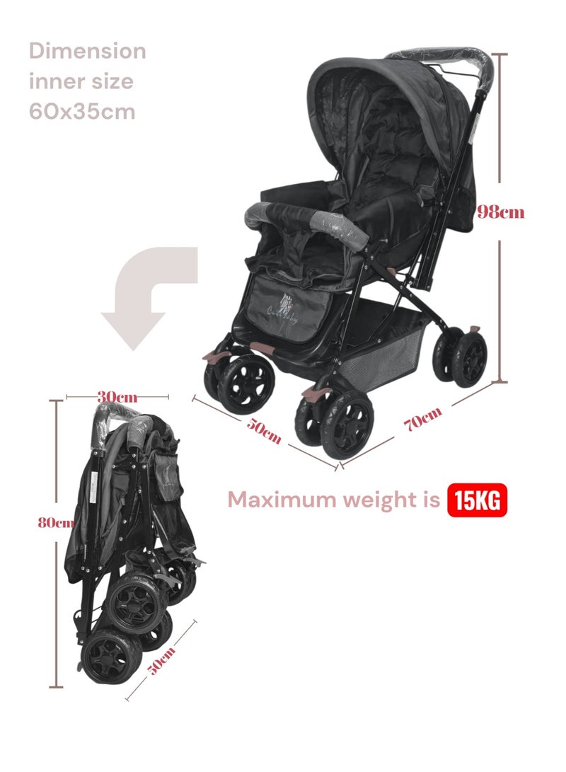 BABYCARA Baby Stroller Pram 0-3 Years Reversible Handle Light Weight Canopy - Image 5