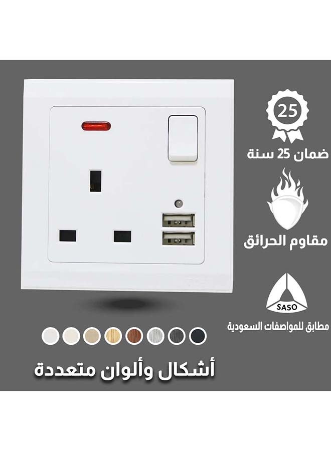 TOEFL Triple Socket with USB Port – Wavy White Finish