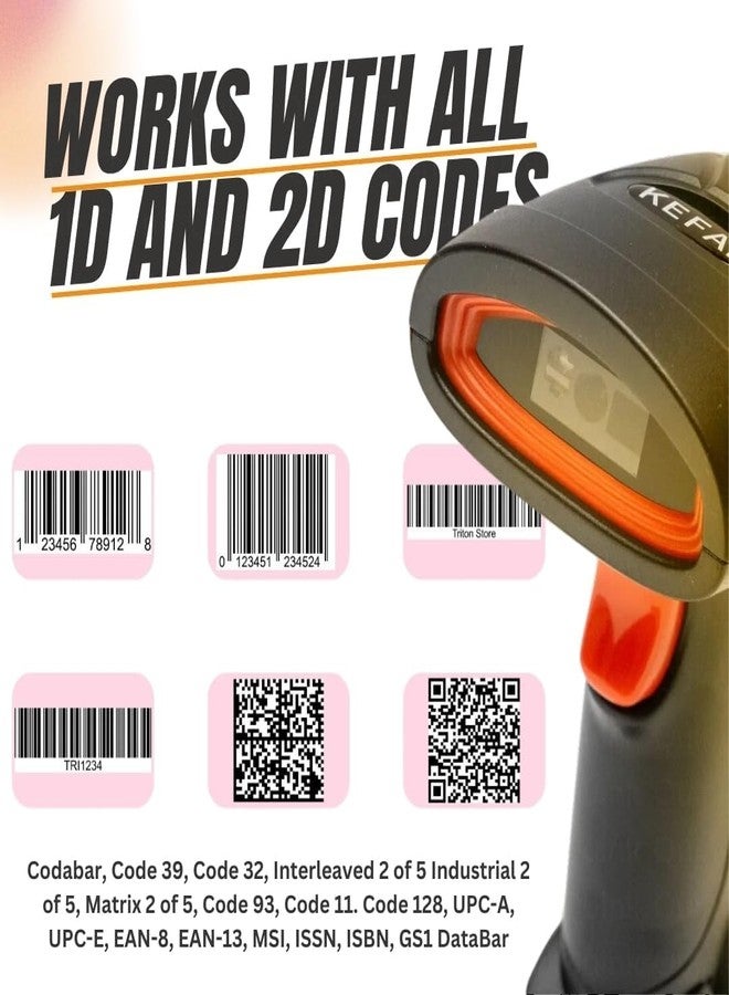 اونلي يو ماسح ضوئي لاسلكي للباركود بتردد 2.4 جيجاهرتز من OnlyU، قارئ رموز QR ورموز أحادية وثنائية الأبعاد، سلكي وقابل لإعادة الشحن، أسود (محمول باليد) - Image 3